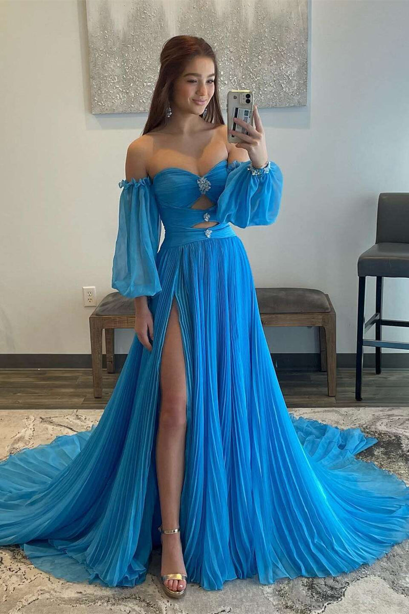 Sweetheart Red Chiffon Pleated A-line Long Prom Dress