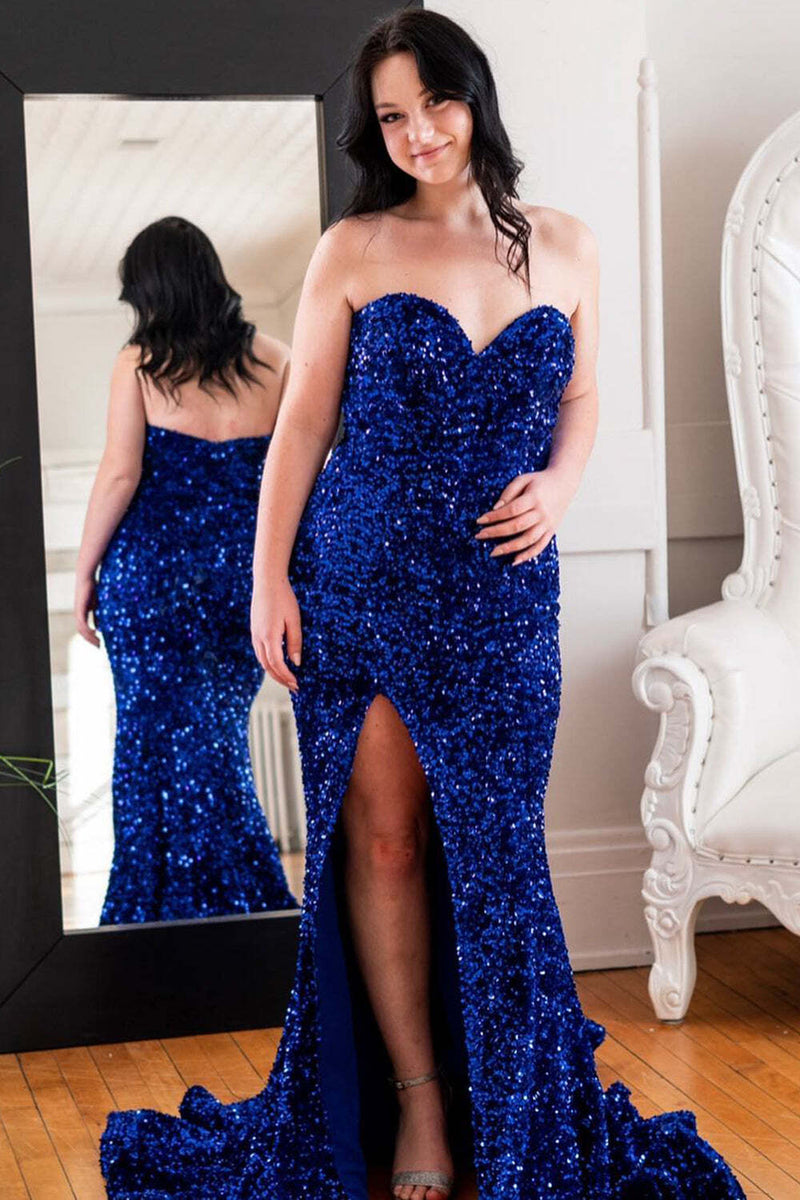 Sweetheart Royal Blue Sequin Mermaid Long Formal Dress