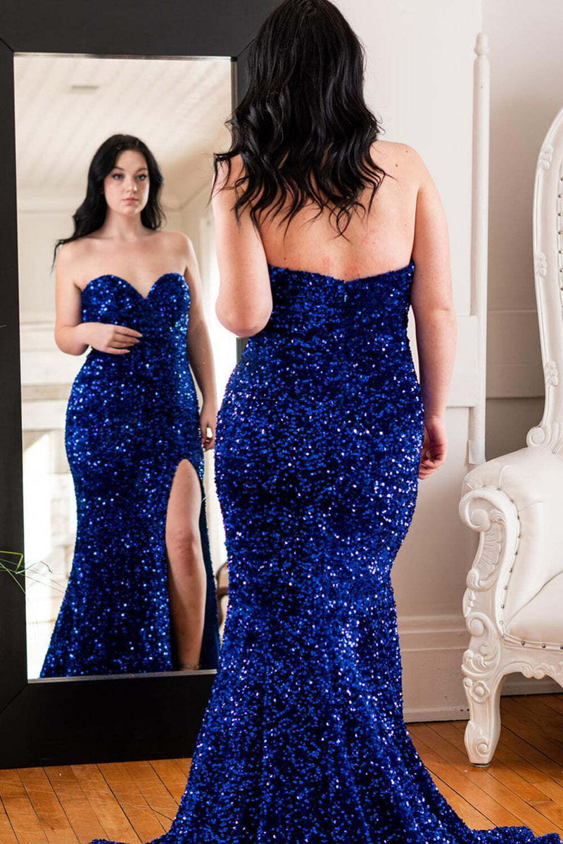 Sweetheart Royal Blue Sequin Mermaid Long Formal Dress