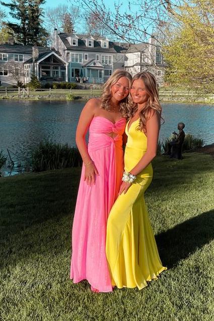 Sweetheart Yellow Chiffon Keyhole Long Formal Dress