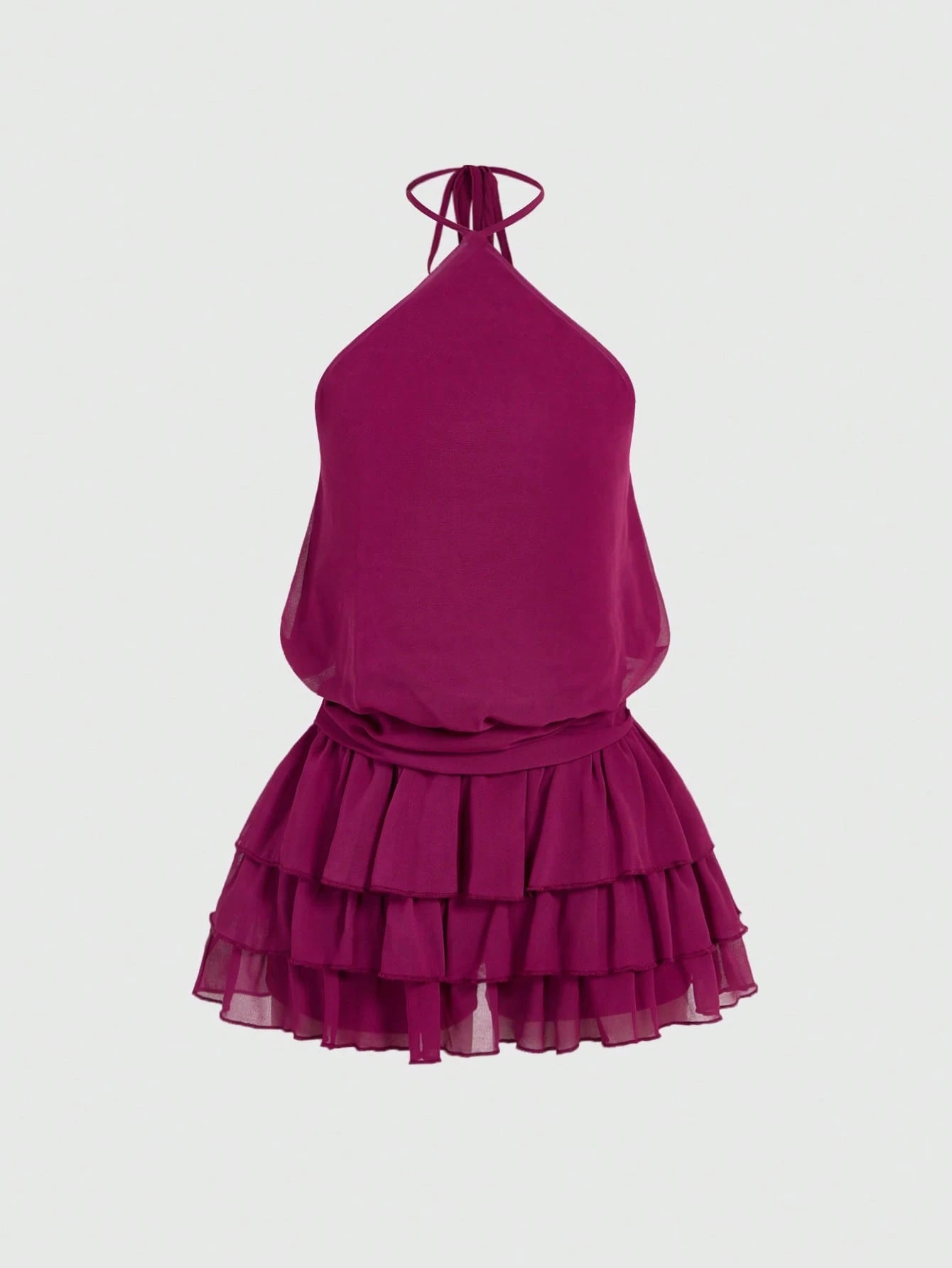 Sweetness Sexy Halter Backless Multi-Tier Hem Mini Dress