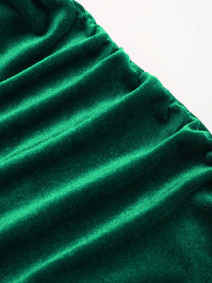 Sweetra 1pc Solid Color Pleated Fitted Elegant Sleeveless Tank Dress For Holiday Party Clothes Maxi Velvet Women Outfit