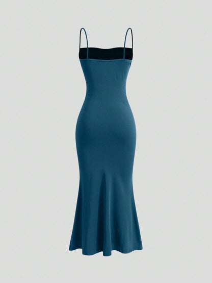 Sweetra 1pc Solid Color Pleated Fitted Elegant Sleeveless Tank Dress For Holiday Party Clothes Maxi Velvet Women Outfit