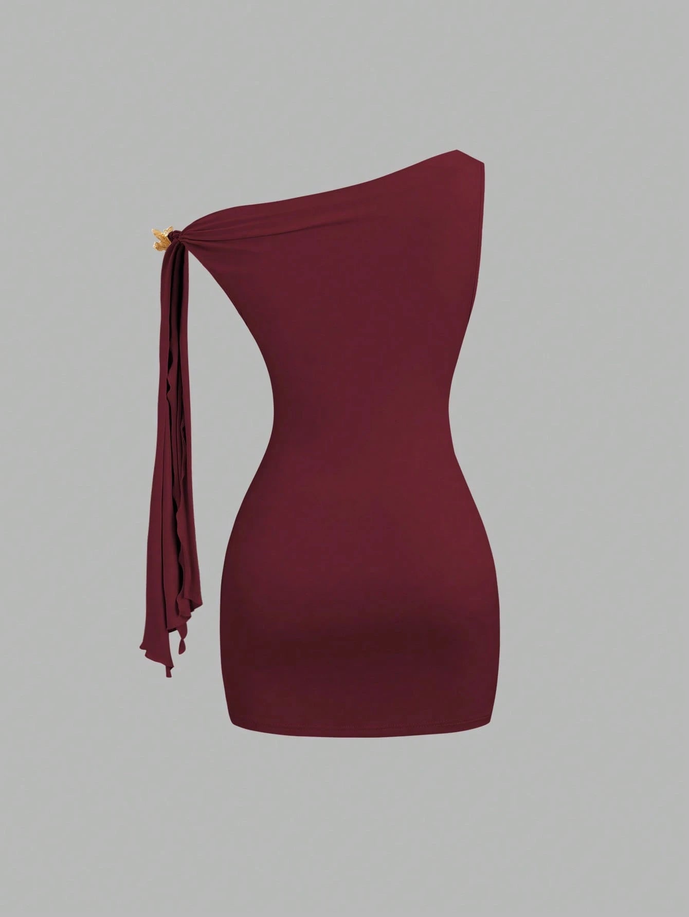 Sweetra Asymmetrical Neck Flutter Sleeve Sexy Black Bodycon Dress, Waist Cinched And Bodycon, Elegant French Style
