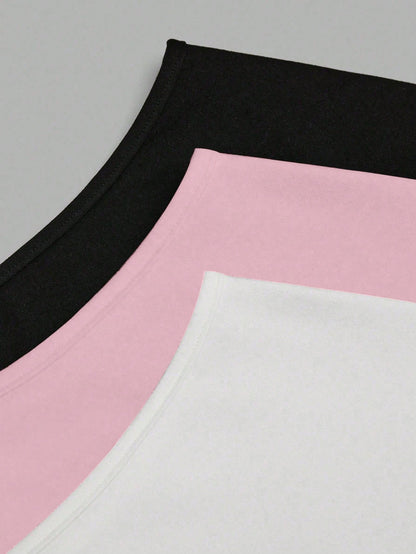 Sweetra CURVE Plus Size Summer Asymmetrical Shoulder Black White Grey 3 PiecesShort T-Shirt Set