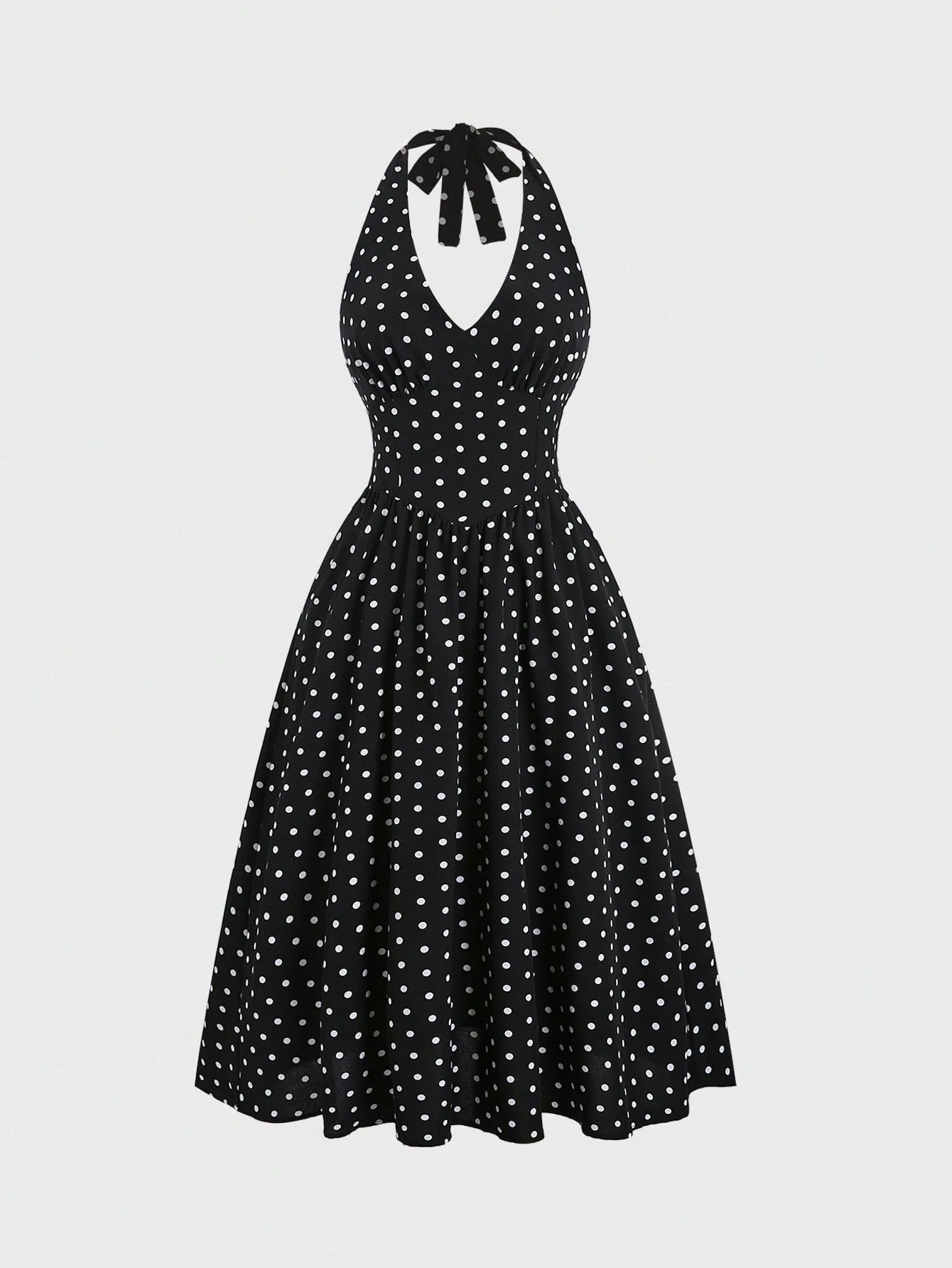 Sweetra Elegant Polka Dot Backless Halter Dress For Summer