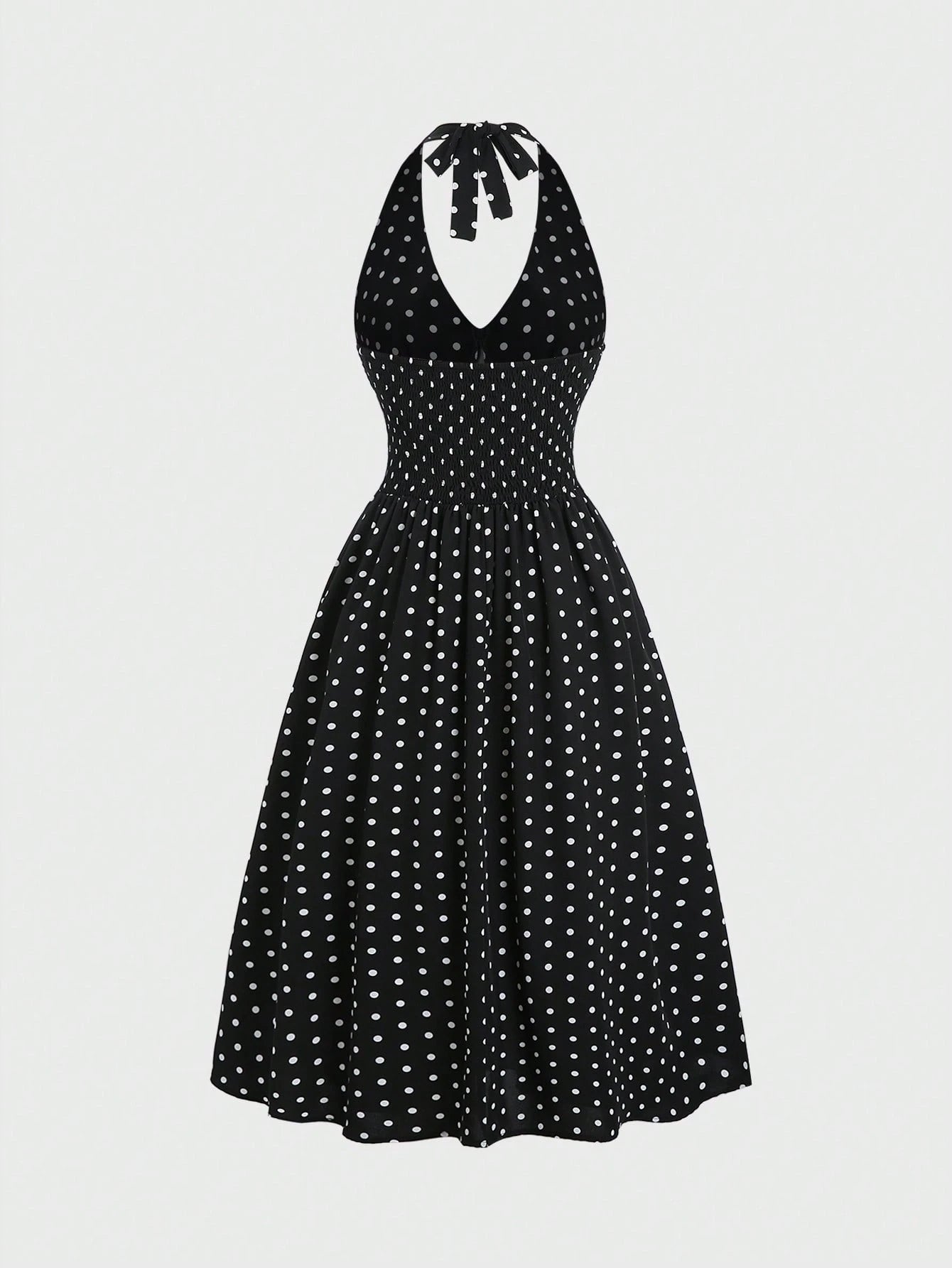 Sweetra Elegant Polka Dot Backless Halter Dress For Summer