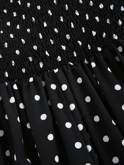 Sweetra Elegant Polka Dot Backless Halter Dress For Summer