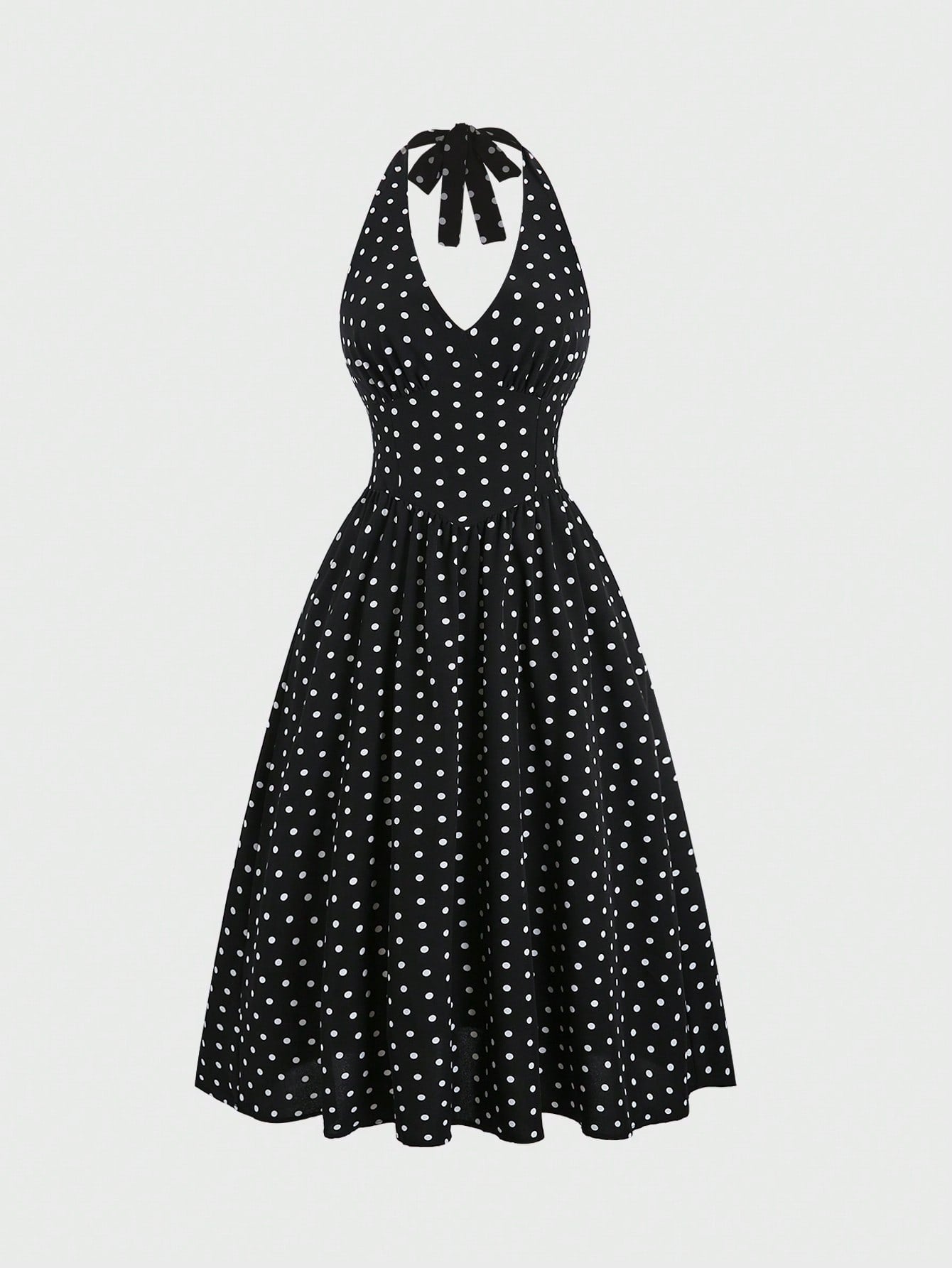 Sweetra Elegant Polka Dot Backless Halter Dress For Summer
