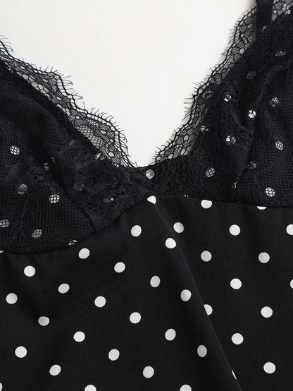 Sweetra Fashionable Hot Girl Style Casual Spaghetti Strap Vacation Sexy V-Neck Lace Patchwork Design A-Line Slimming Summer Elegant New Women's Dress