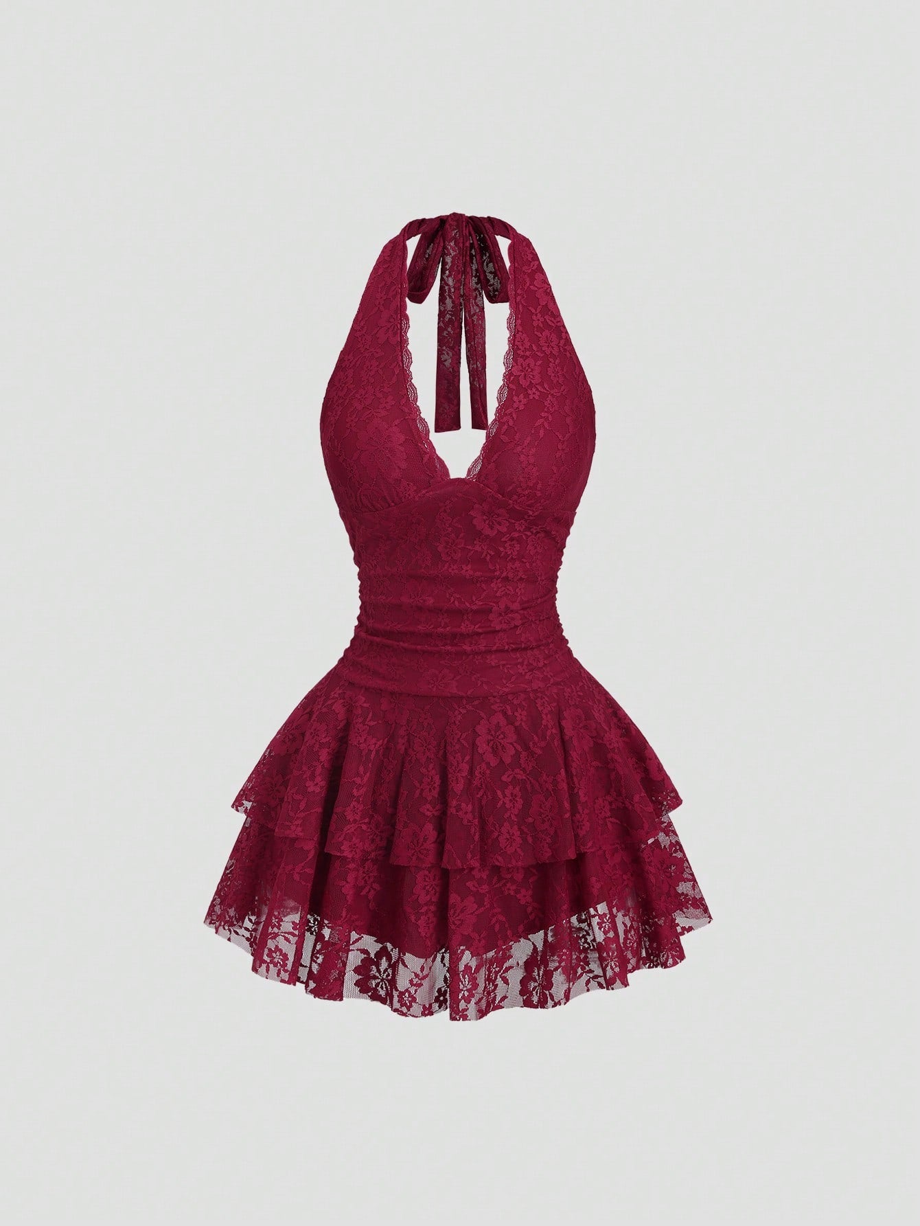 Sweetra Petite Women's Red Sleeveless V-Neck Lace Patchwork Sexy Hot Girl Mini Dress,Petite Women
