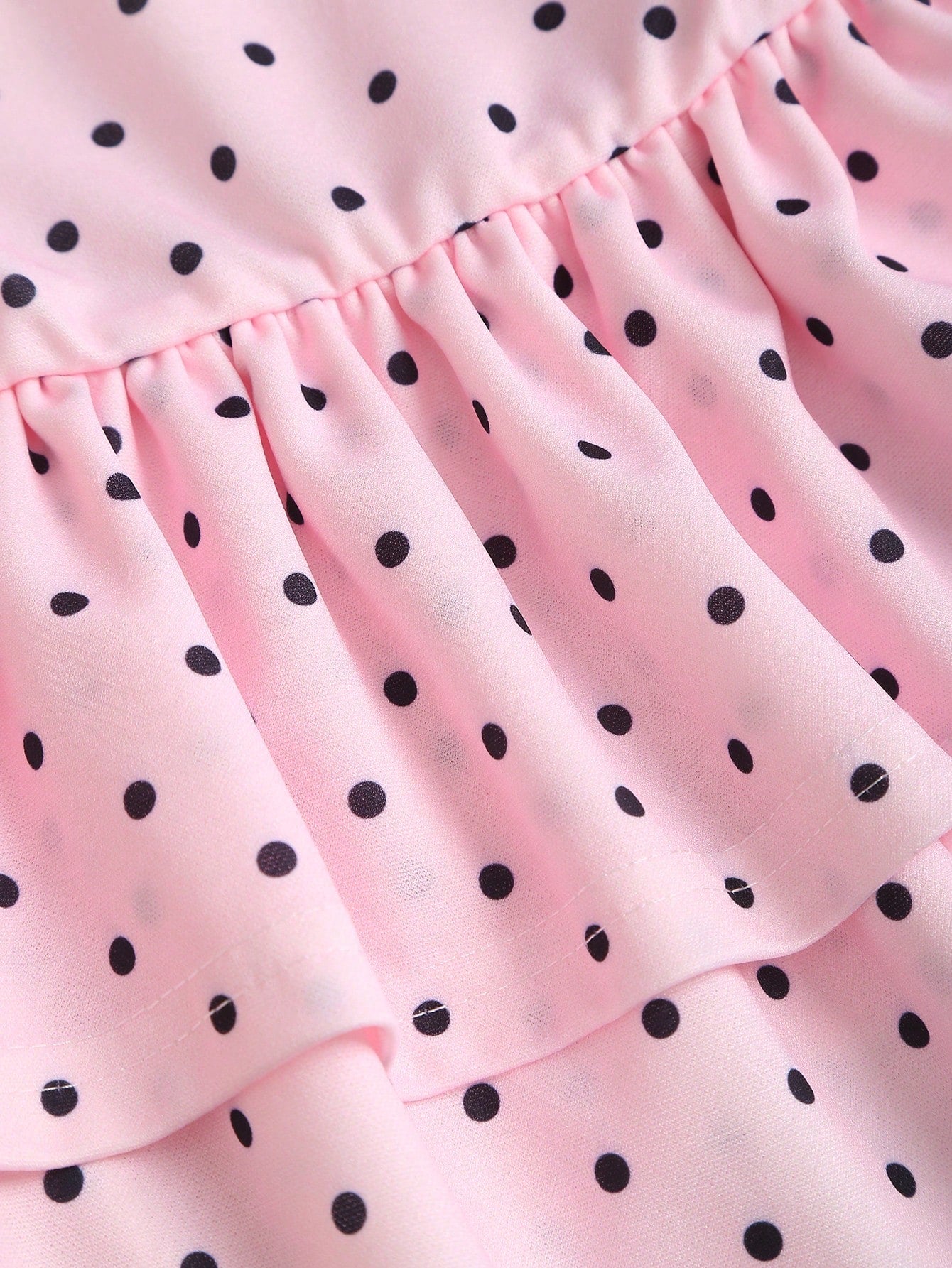 Sweetra Pink And Black Polka Dot Summer Cute Picnic Dress,French Lace Ruffle Bow Strapless Bodycon Cinched Waist Tiered Hem Elegant Ladies Sweet Style Dress