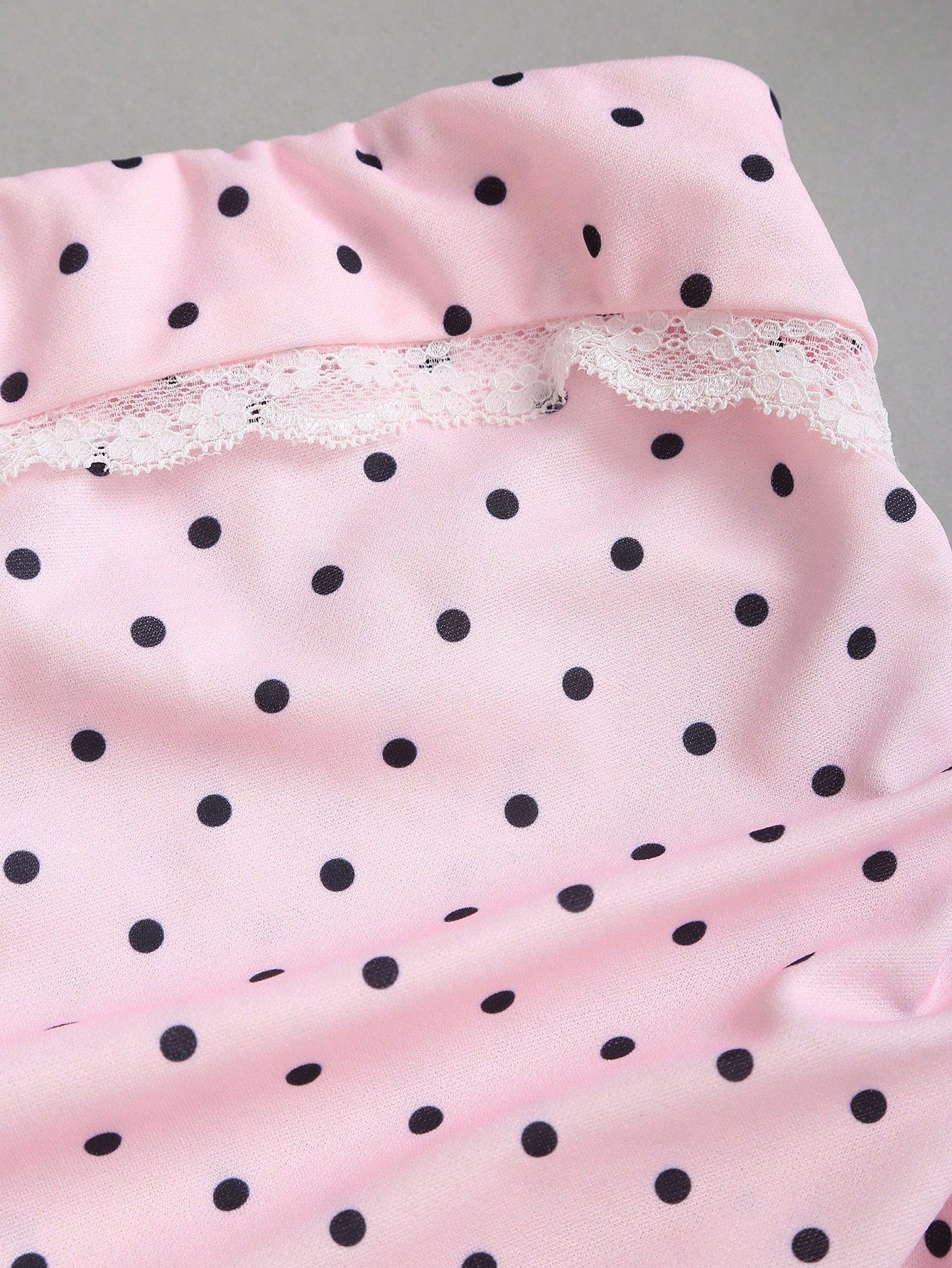 Sweetra Pink And Black Polka Dot Summer Cute Picnic Dress,French Lace Ruffle Bow Strapless Bodycon Cinched Waist Tiered Hem Elegant Ladies Sweet Style Dress