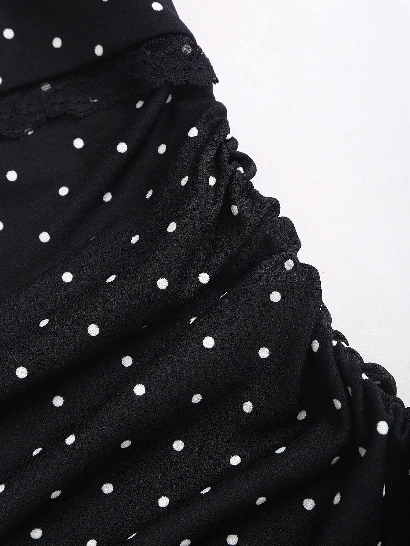 Sweetra Pink And Black Polka Dot Summer Cute Picnic Dress,French Lace Ruffle Bow Strapless Bodycon Cinched Waist Tiered Hem Elegant Ladies Sweet Style Dress