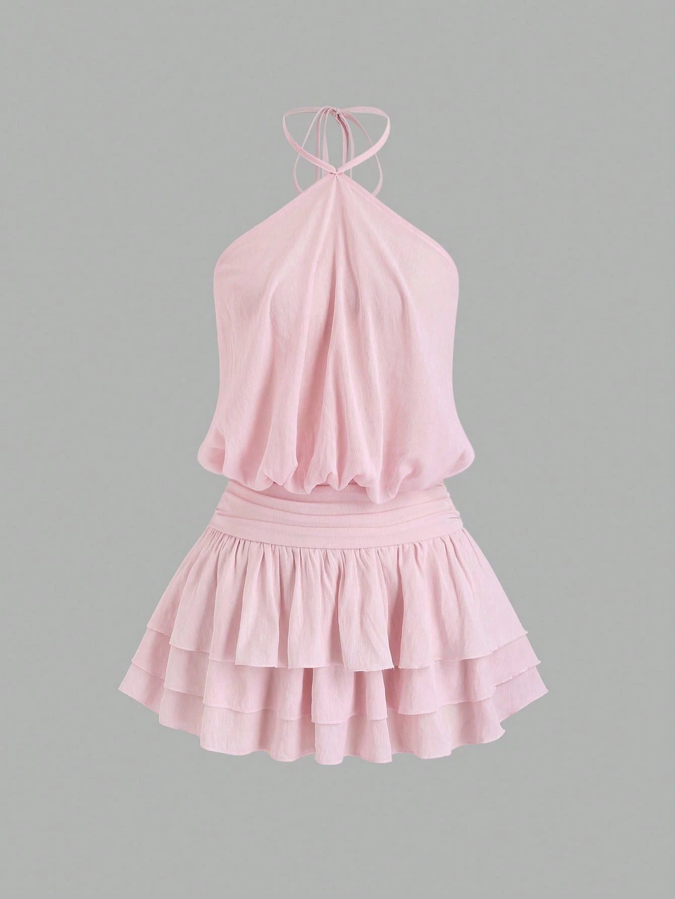 Sweetra Pink Spicy Sexy Street Style Backless Mini Dress, Halter Neck, Suitable For Dates, Vacation, Summer