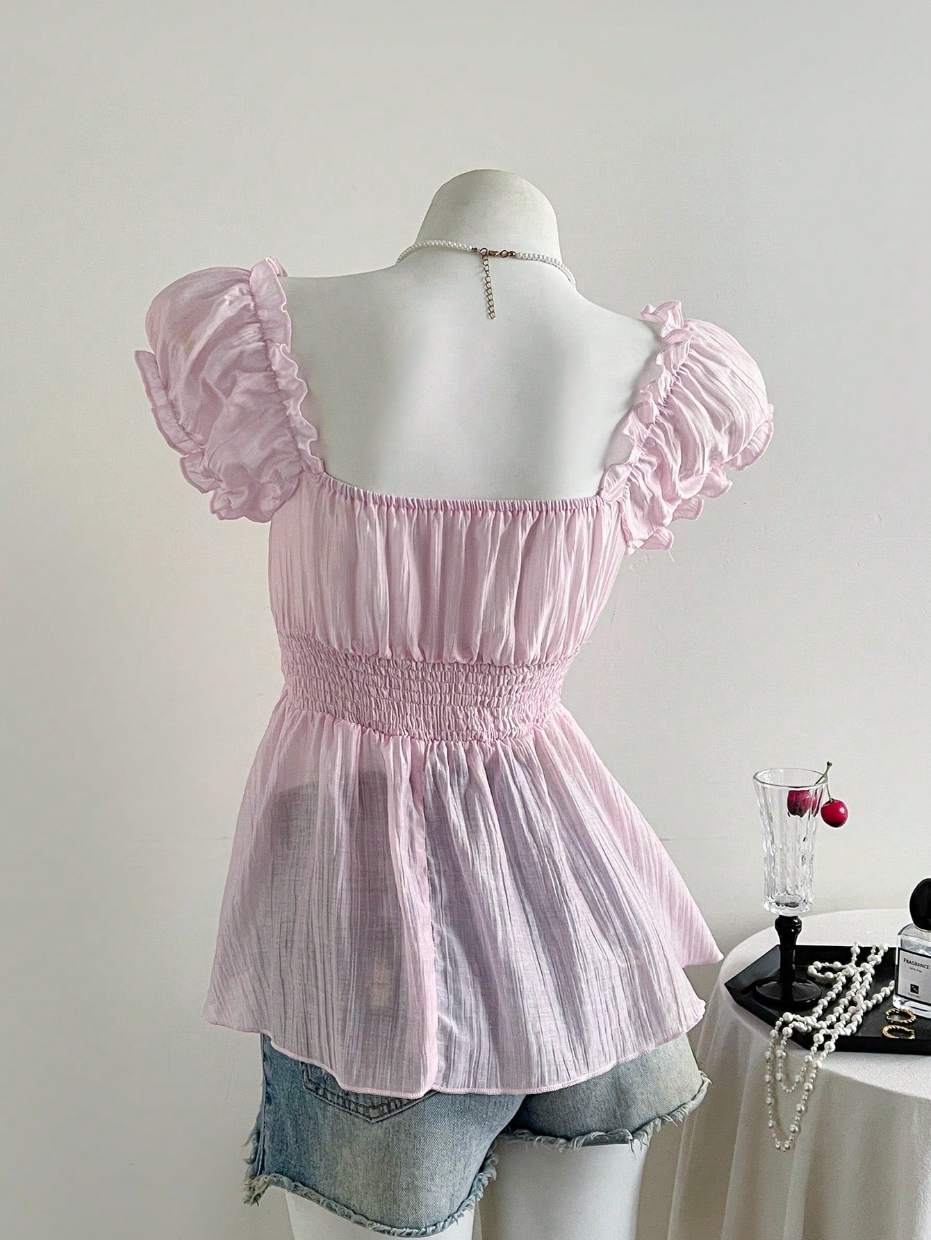 Sweetra Plus Size Women's Cute Blush Pink Summer Bow Knot Mesh Chiffon Short Sleeve Blouse,Formal Tea Party Birthday Shirts Clothing