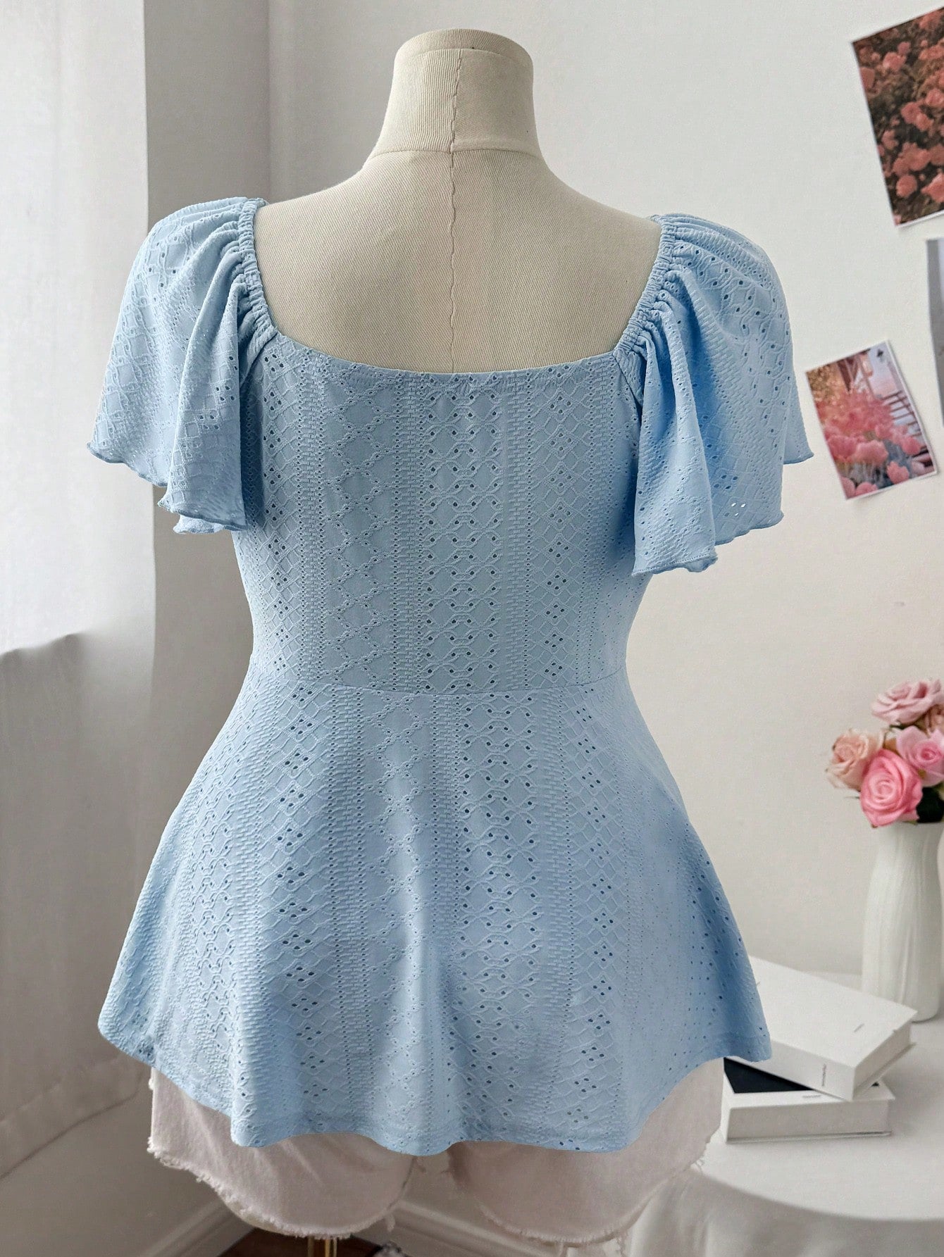 Sweetra Plus Size Women's Spring/Summer Square Neck Sweetheart Neck Drawstring Cap Sleeve Ruffle Sleeve Flutter Sleeve Small Ditsy Floral Casual Cute Elegant Vacation A-Line Elegant T-Shirt