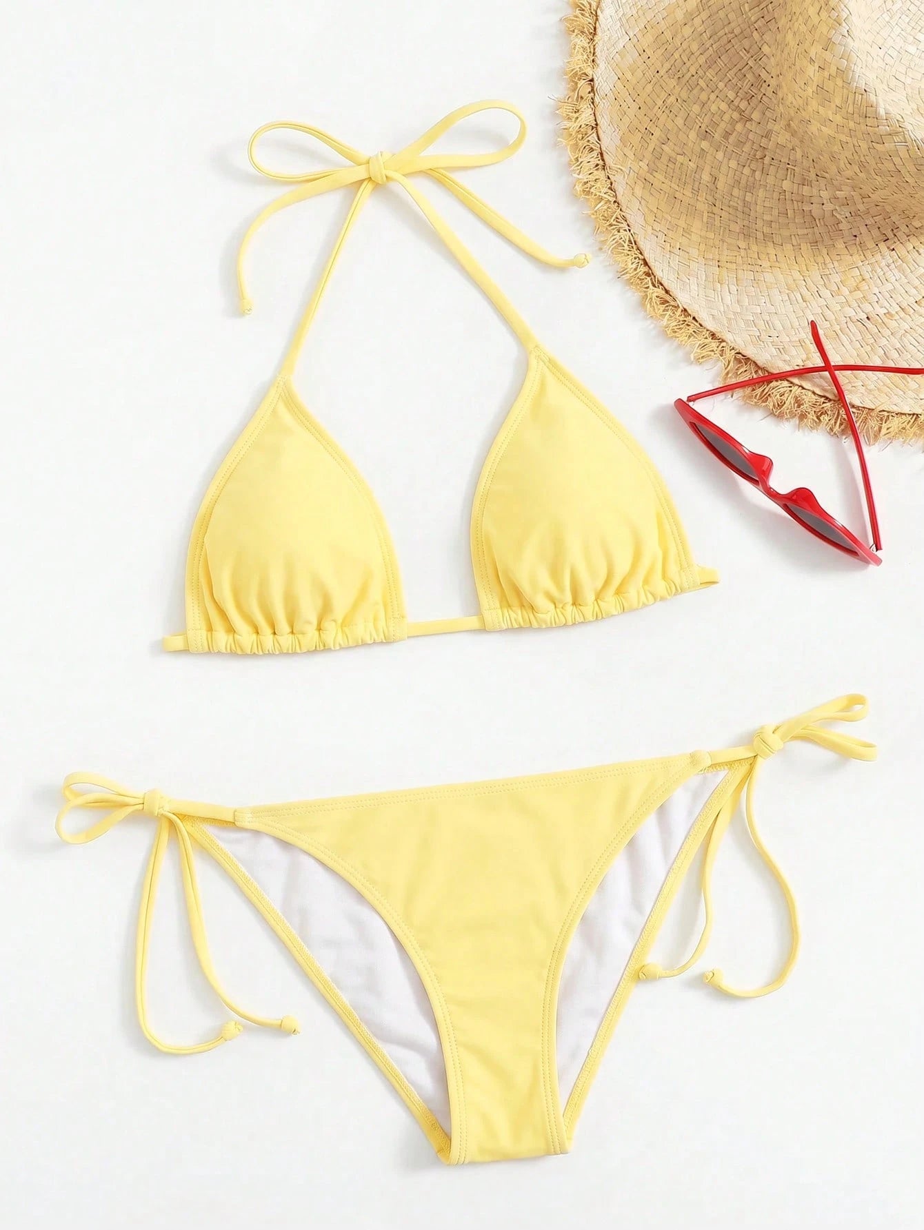 Sweetra Solid Color Two-Piece Swimsuit Set For Vacation Beach