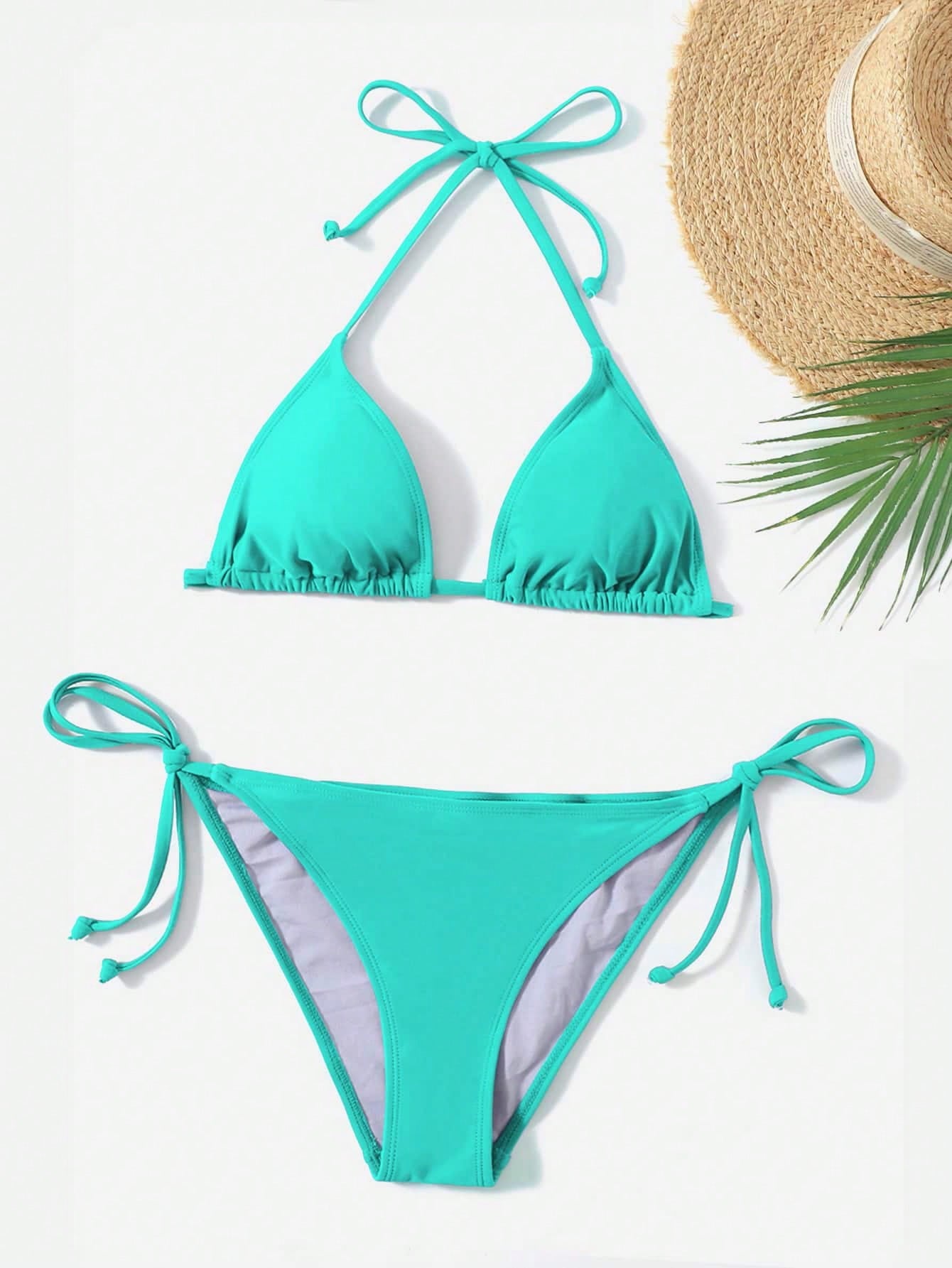 Sweetra Solid Color Two-Piece Swimsuit Set For Vacation Beach