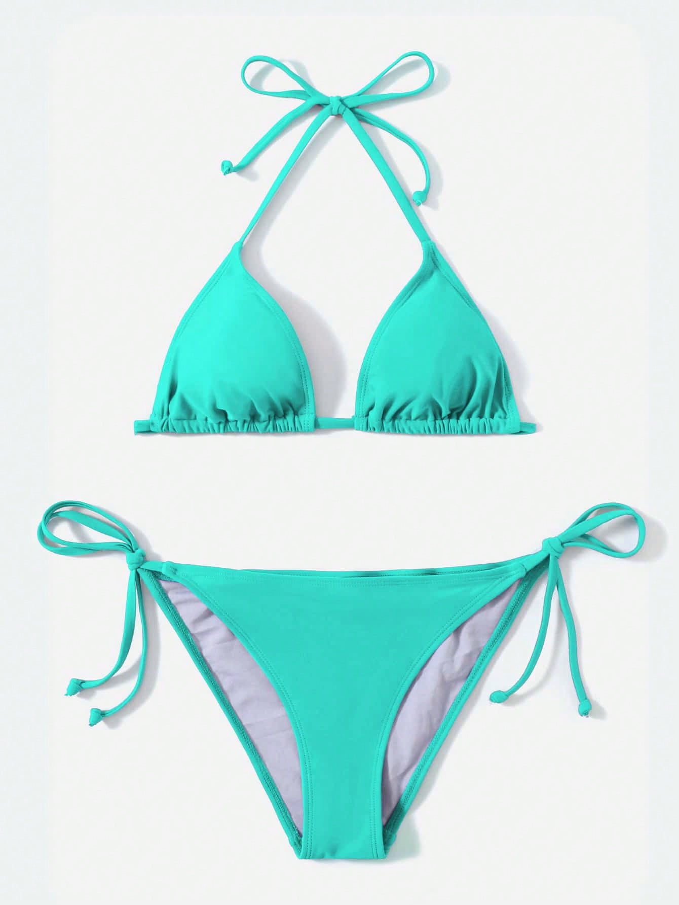 Sweetra Solid Color Two-Piece Swimsuit Set For Vacation Beach