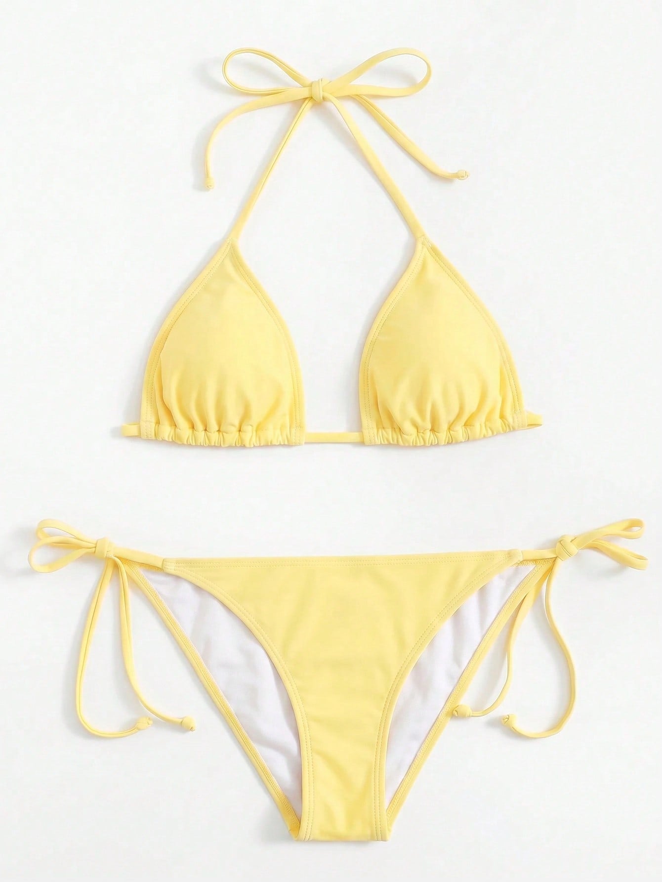 Sweetra Solid Color Two-Piece Swimsuit Set For Vacation Beach