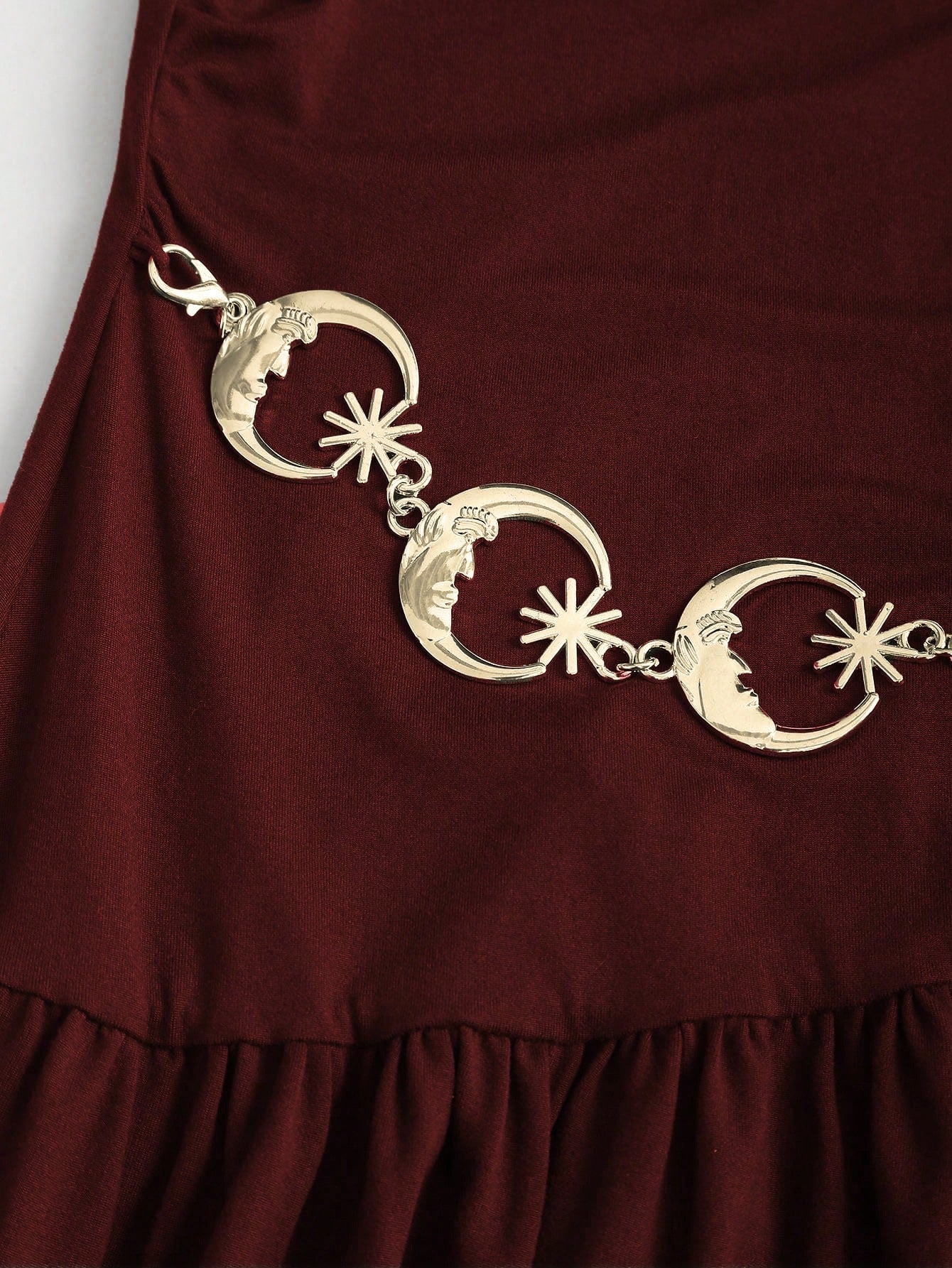 Sweetra Women's Autumn/Winter Coffee Color Plunging Necklace Decor Long Sleeve Simple Elegant Dress