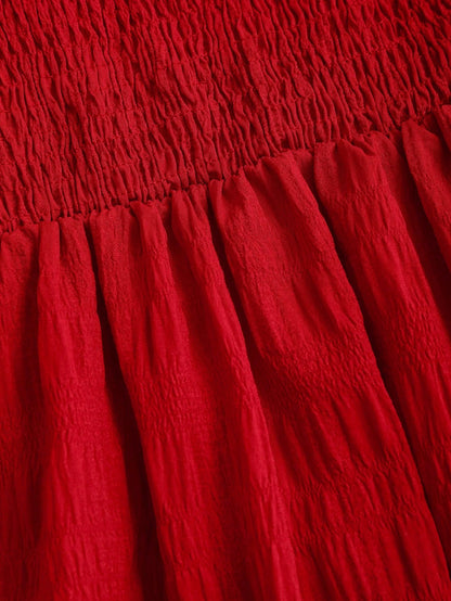 Sweetra Women's Dress,Red,Summer,Boho,Beach Vacation,Tie Shoulder Sleeveless Backless Slit Textured Fabric,Casual Holiday Party Festive Revealing Shoulder