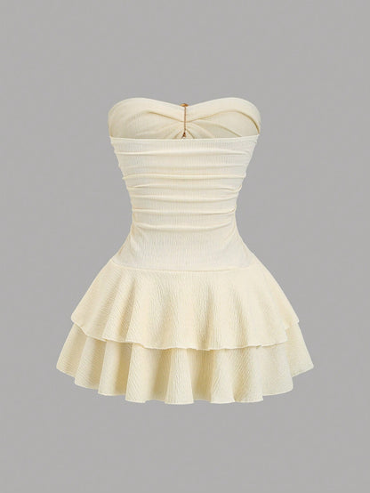 Sweetra Women's Elegant Strapless Tiered Cake Mini Dress