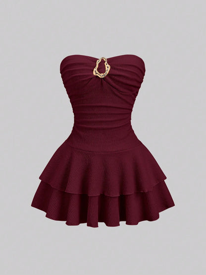 Sweetra Women's Elegant Strapless Tiered Cake Mini Dress
