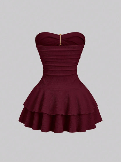 Sweetra Women's Elegant Strapless Tiered Cake Mini Dress