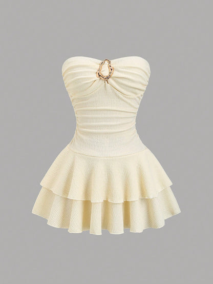 Sweetra Women's Elegant Strapless Tiered Cake Mini Dress