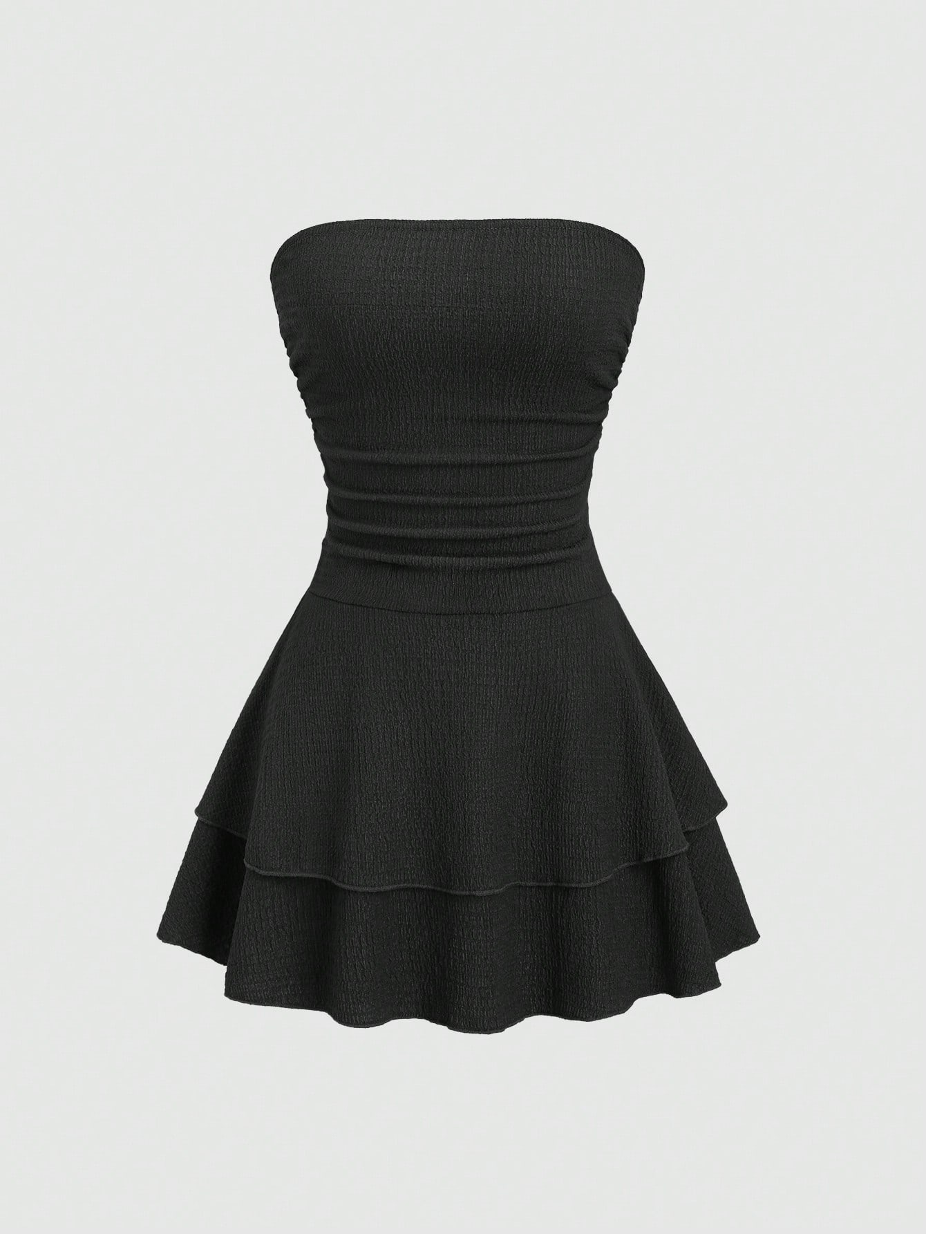 Sweetra Women's New Minimalist Solid Color Strapless Knit Mini Dress, Multi-Layer Cake Dress