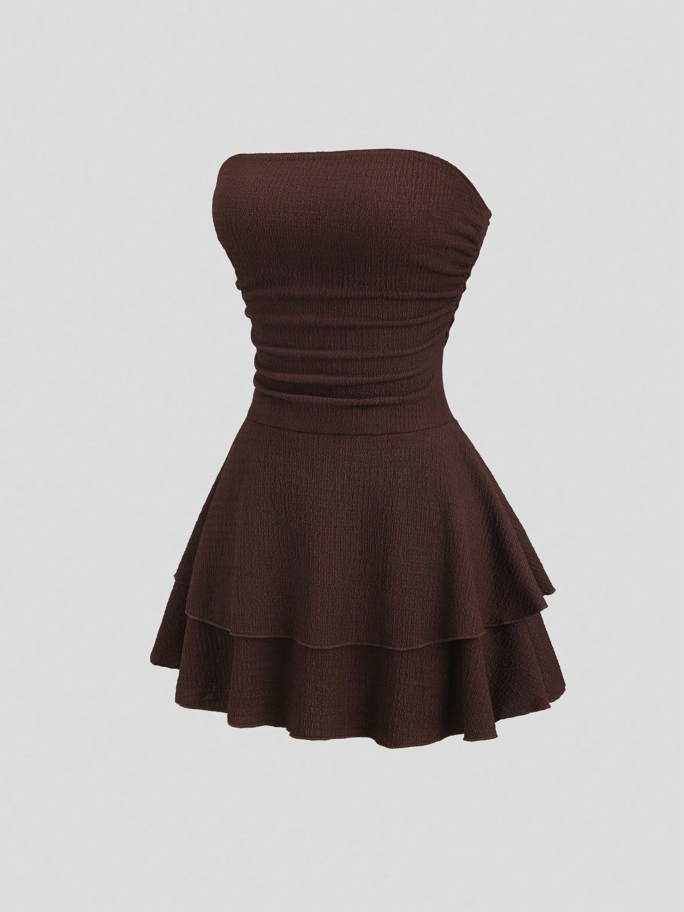 Sweetra Women's New Minimalist Solid Color Strapless Knit Mini Dress, Multi-Layer Cake Dress