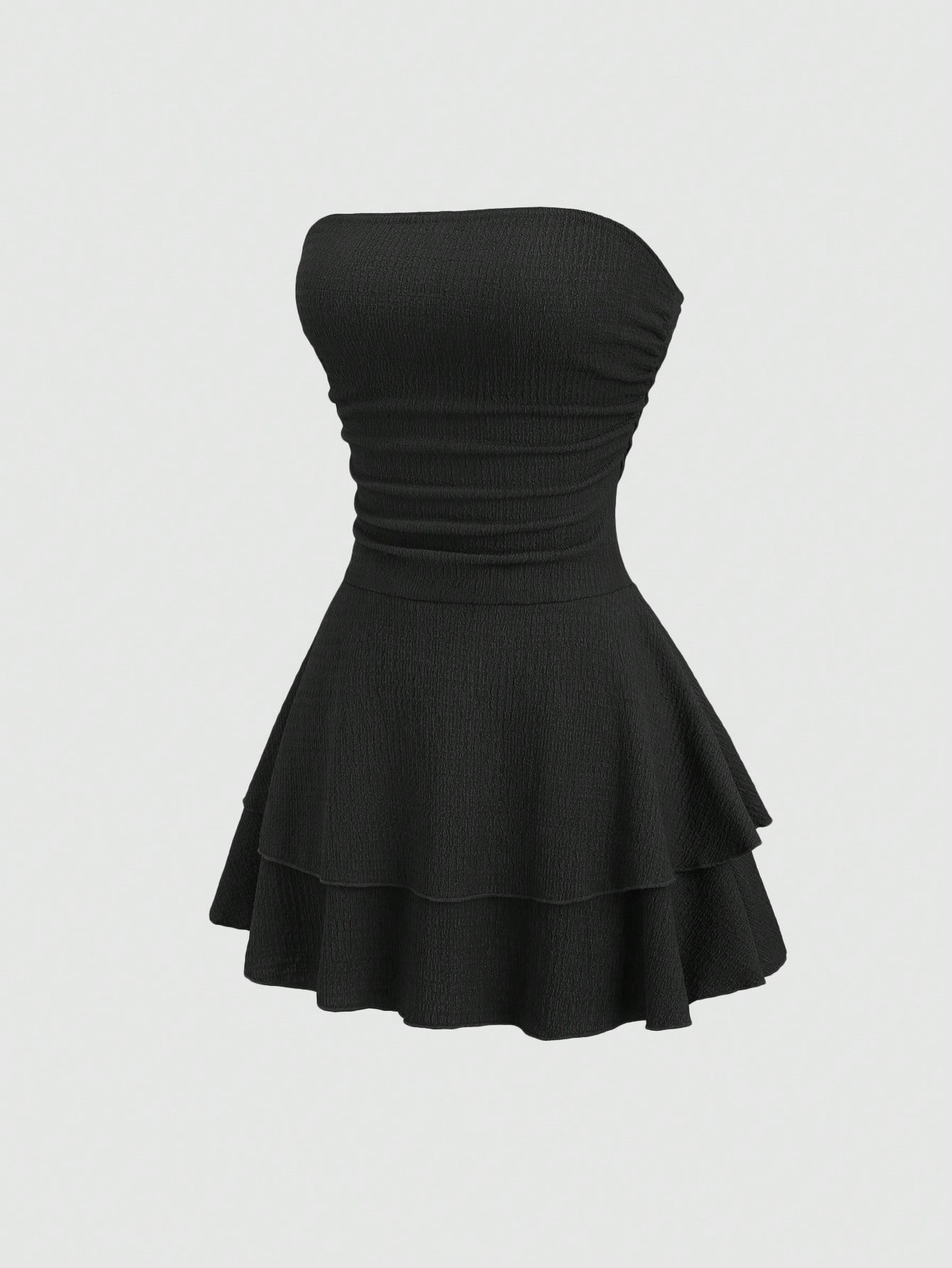 Sweetra Women's New Minimalist Solid Color Strapless Knit Mini Dress, Multi-Layer Cake Dress