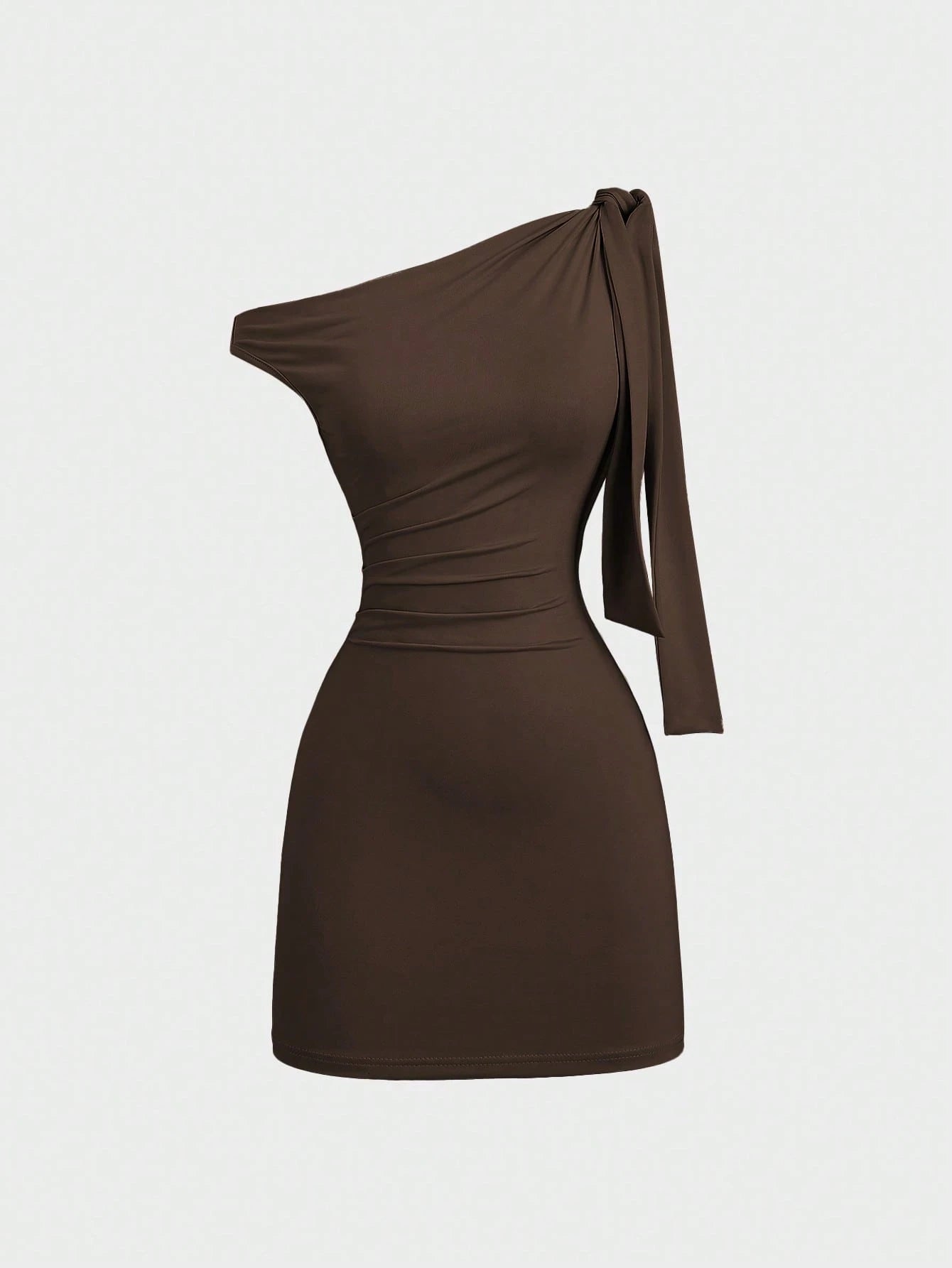 Sweetra Women's Oblique Shoulder Flounce Sexy Bodycon Dress, Waist Cinching, Bodycon, French Chic Mini Dress
