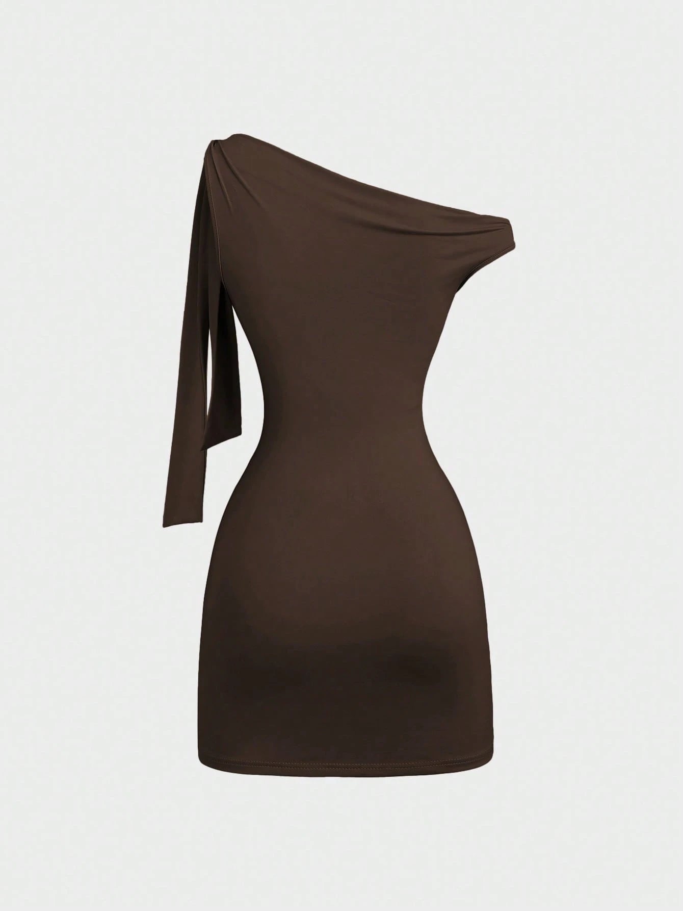 Sweetra Women's Oblique Shoulder Flounce Sexy Bodycon Dress, Waist Cinching, Bodycon, French Chic Mini Dress