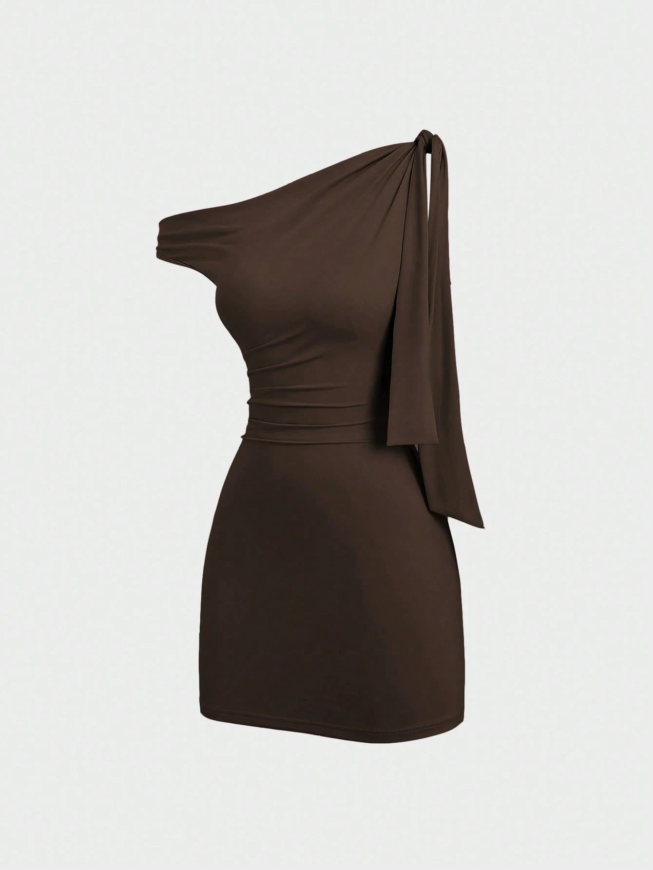 Sweetra Women's Oblique Shoulder Flounce Sexy Bodycon Dress, Waist Cinching, Bodycon, French Chic Mini Dress