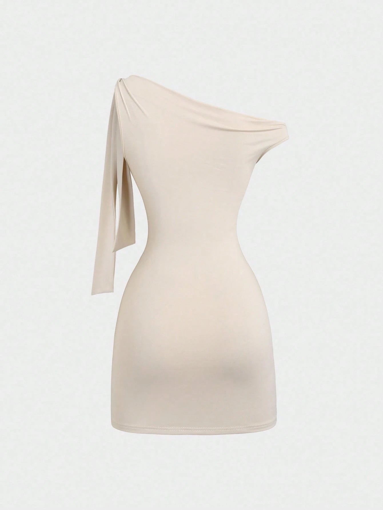 Sweetra Women's Oblique Shoulder Flounce Sexy Bodycon Dress, Waist Cinching, Bodycon, French Chic Mini Dress