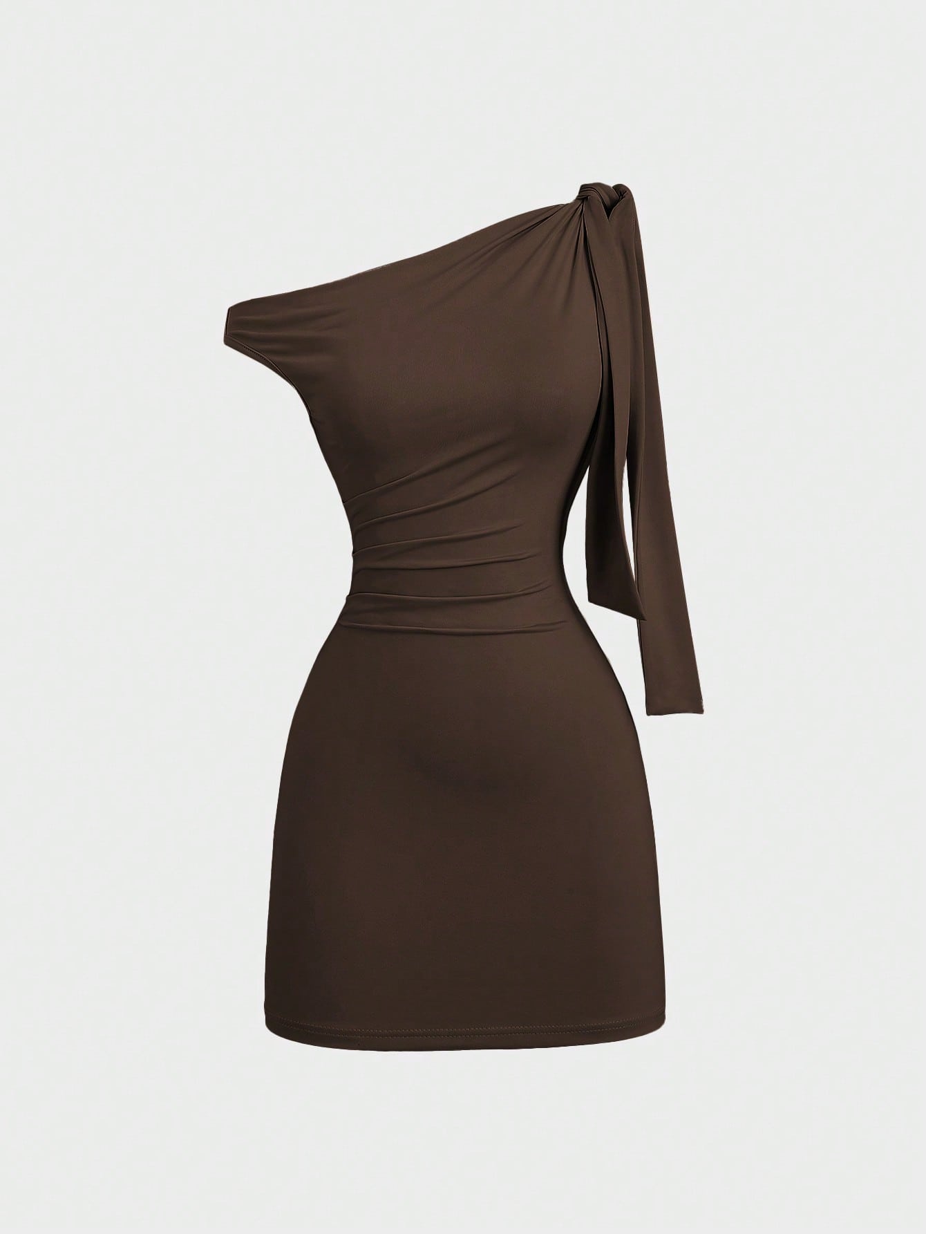 Sweetra Women's Oblique Shoulder Flounce Sexy Bodycon Dress, Waist Cinching, Bodycon, French Chic Mini Dress