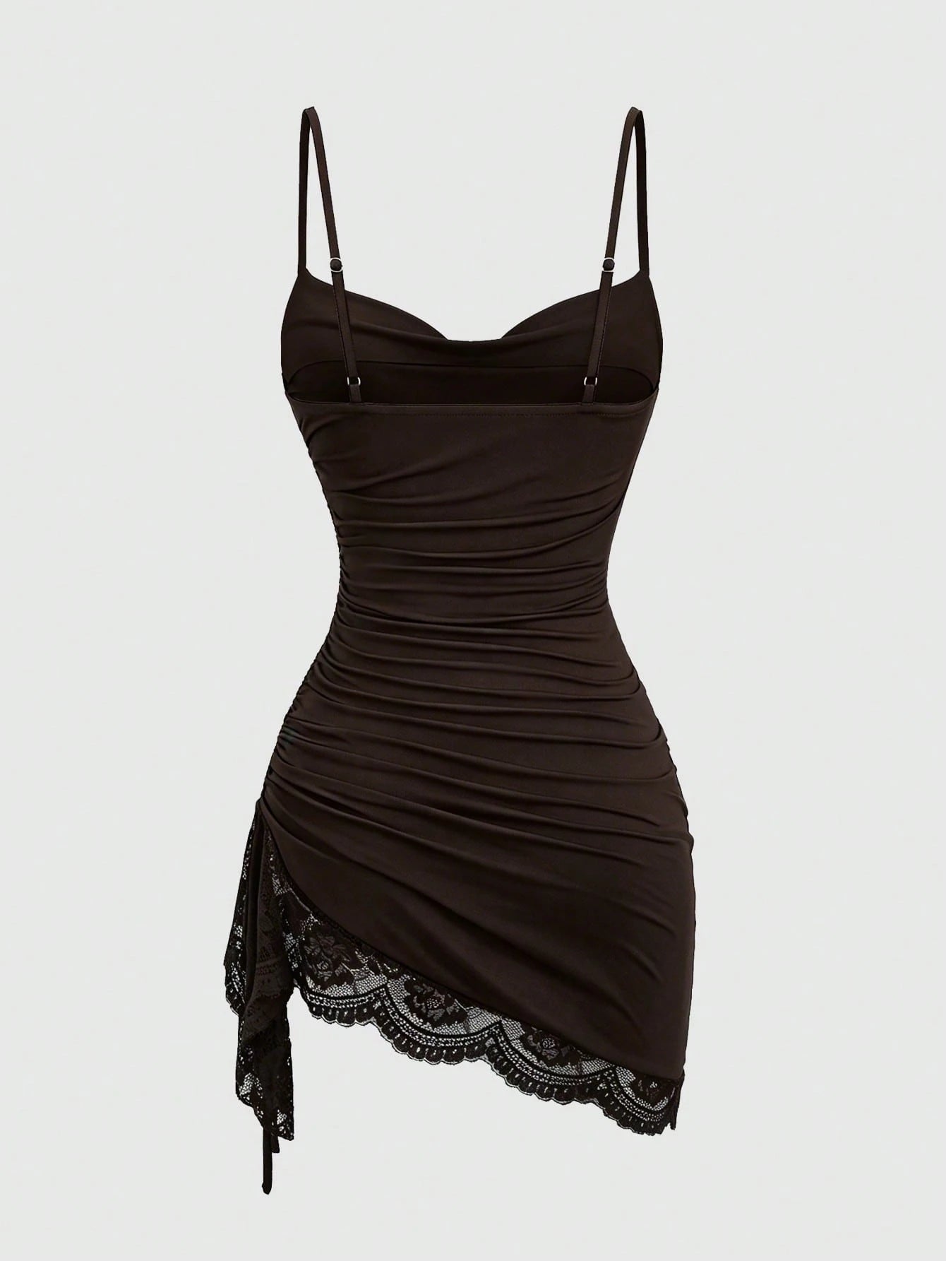 Sweetra Women's Sexy Cowl Neck Lace Patchwork Pleated Cami Dress
