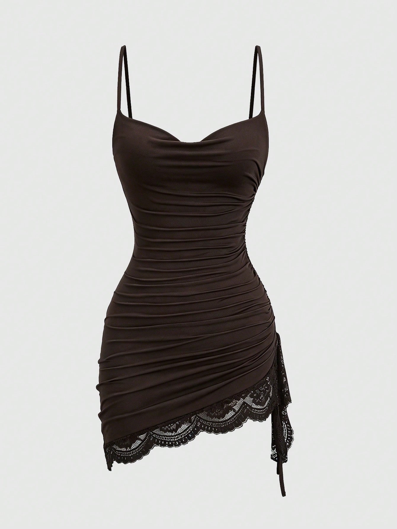 Sweetra Women's Sexy Cowl Neck Lace Patchwork Pleated Cami Dress