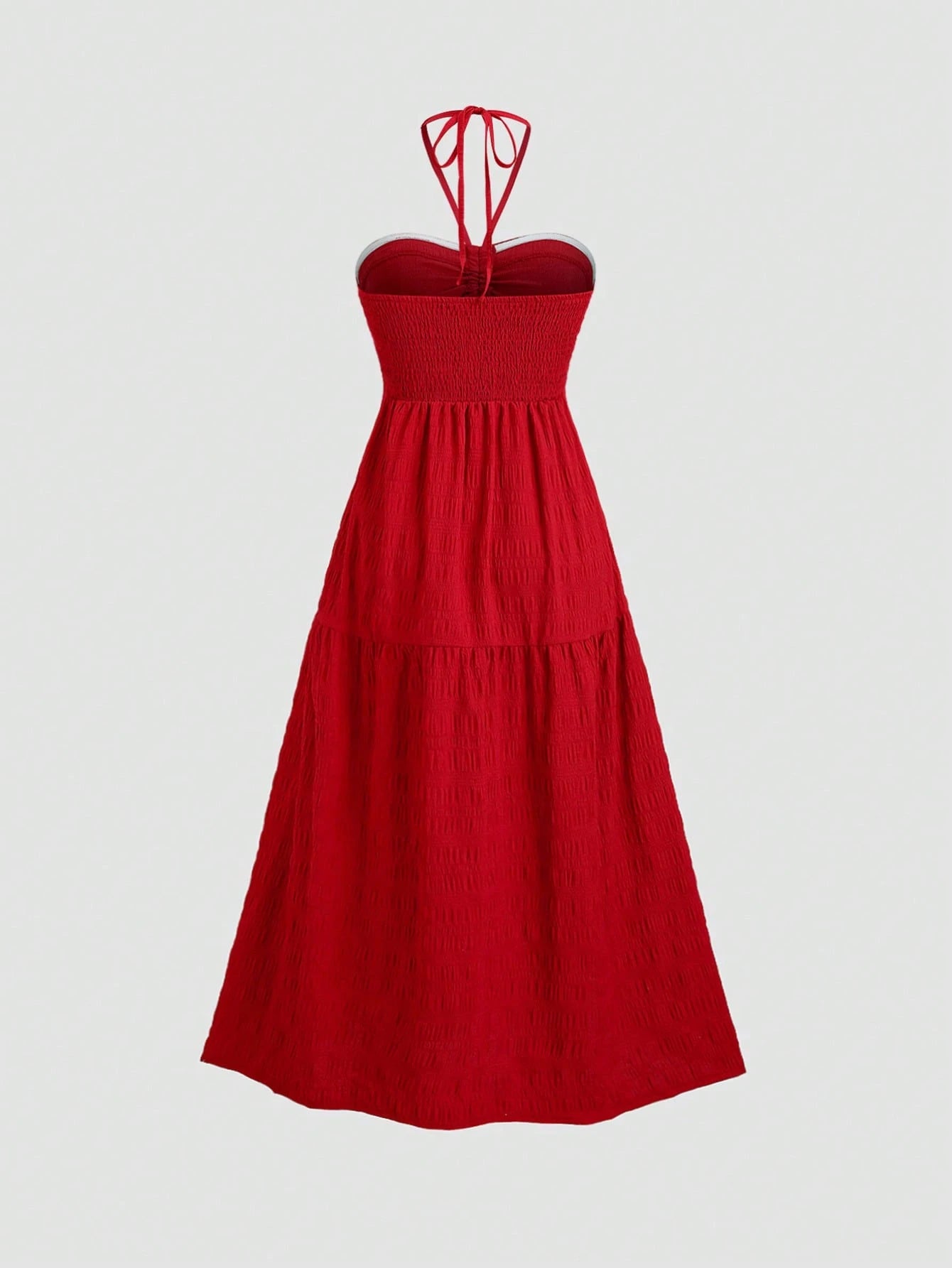 Sweetra Women's Sleeveless Halter Neck Backless Split Dress, European Style Summer New Fashion Tied Waist Vacation Casual Party Elegant Red