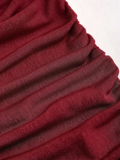 Sweetra Women Summer Burgundy Gold Winter 70s Retro Party Dress, Backless Chain Decor Plunging Neckline Ruched Mini Spaghetti Strap Bodycon Dress
