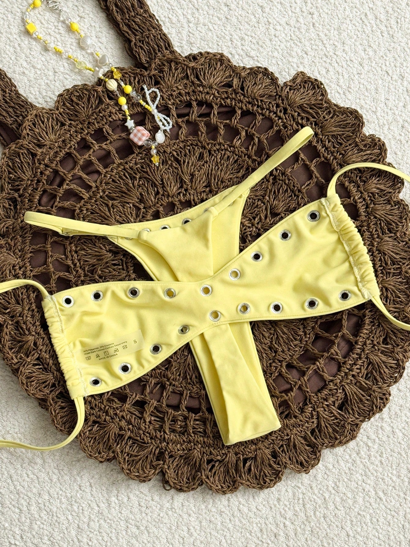 Swim 2025 New Women's Solid Color Sexy Bandeau Beach Vacation Casual Sexy Swimwear Set Yellow Bikini Set