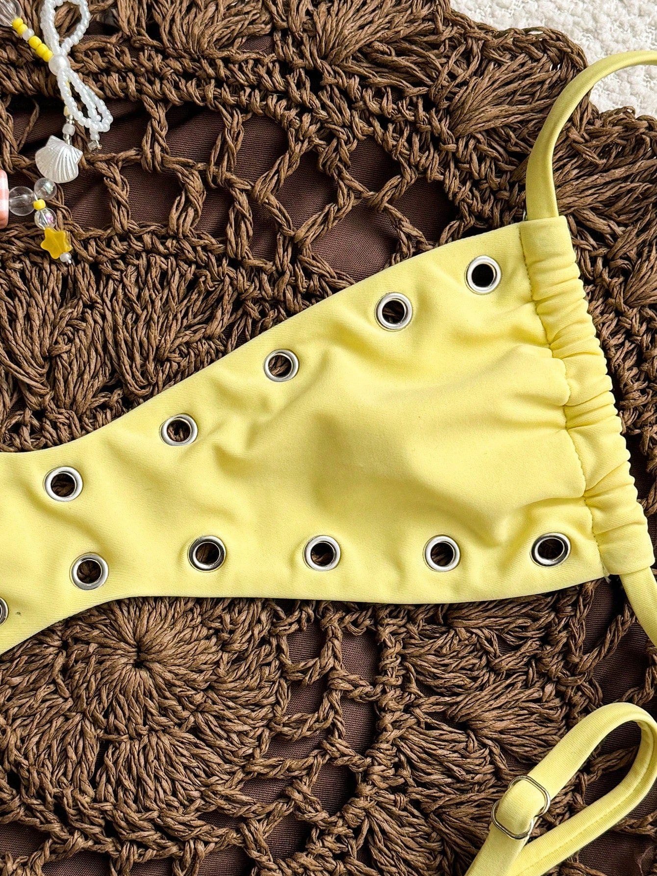 Swim 2025 New Women's Solid Color Sexy Bandeau Beach Vacation Casual Sexy Swimwear Set Yellow Bikini Set