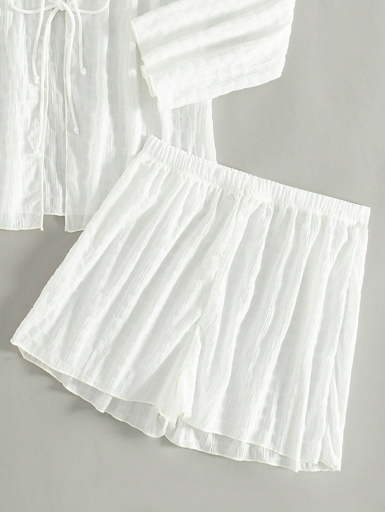 Swim 2pcs/Set Solid Color Textured Beach Cover-Up, Summer