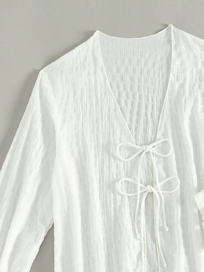 Swim 2pcs/Set Solid Color Textured Beach Cover-Up, Summer
