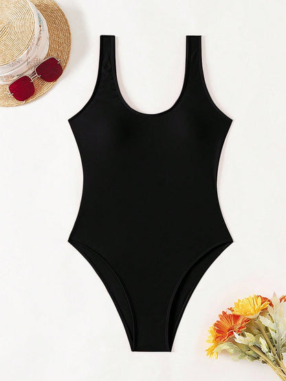 Swim Basics 2025 Women's Solid Color Camisole One-Piece Swimsuit, Vacation For Summer