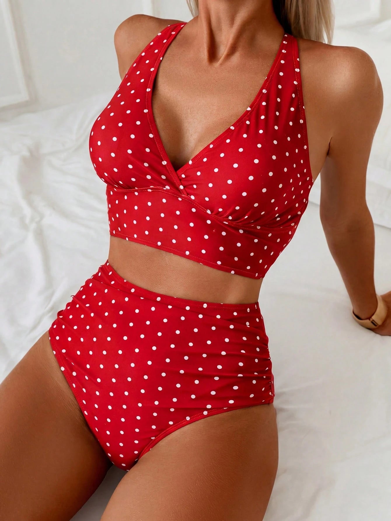 Swim Basics 2025 Women's Summer Beach Vacation Leopard Print V-Neck Tankini Bikini Set