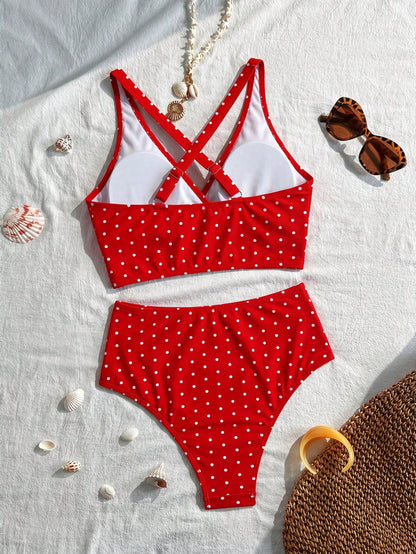Swim Basics 2025 Women's Summer Beach Vacation Leopard Print V-Neck Tankini Bikini Set